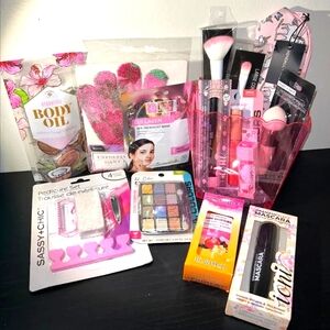 Pink Themed Makeup and Beauty Gift Basket Sets, Self Care Basket - Lot Bundle